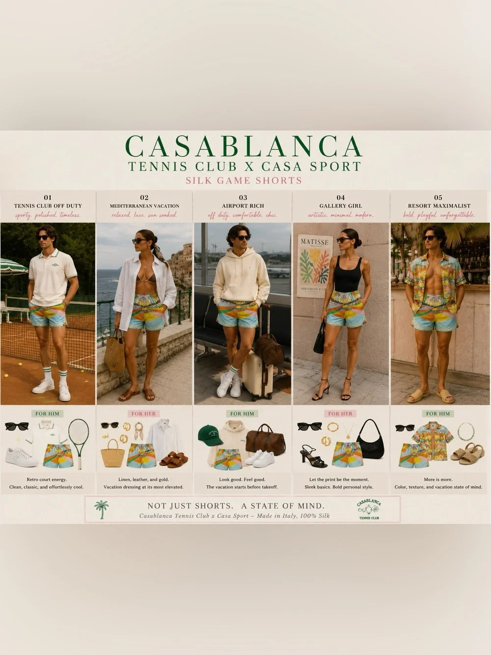 Casablanca Tennis Club Casa Sport Silk Game Shorts | Italian Resort Print | XS